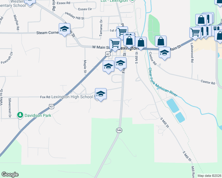 map of restaurants, bars, coffee shops, grocery stores, and more near 67 Clever Lane in Mansfield
