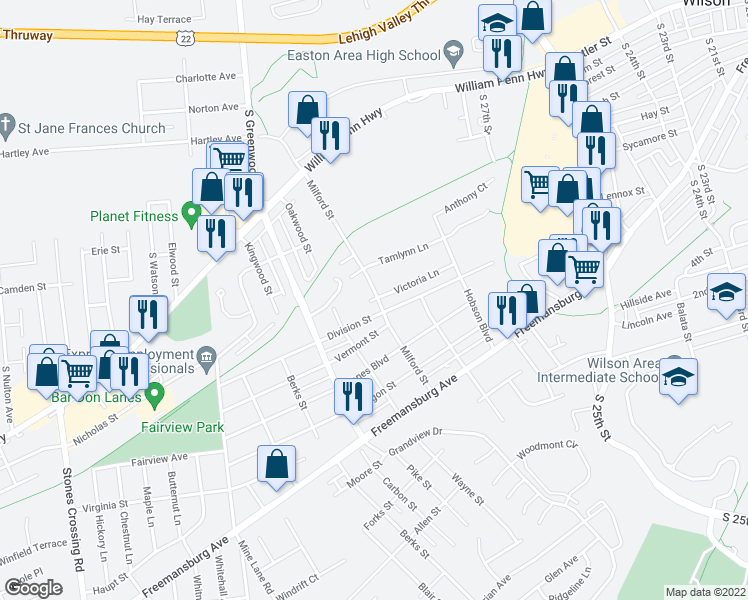 map of restaurants, bars, coffee shops, grocery stores, and more near 683 Victoria Court in Easton