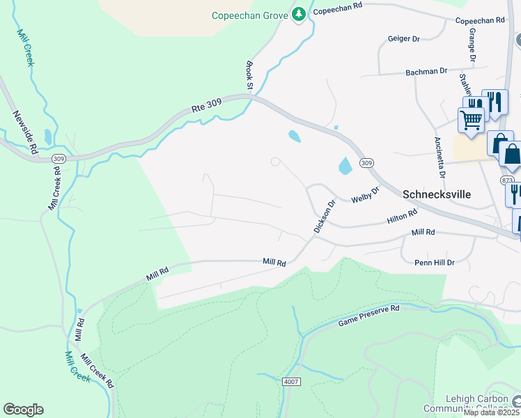 map of restaurants, bars, coffee shops, grocery stores, and more near 4941 Glenview Street in Schnecksville