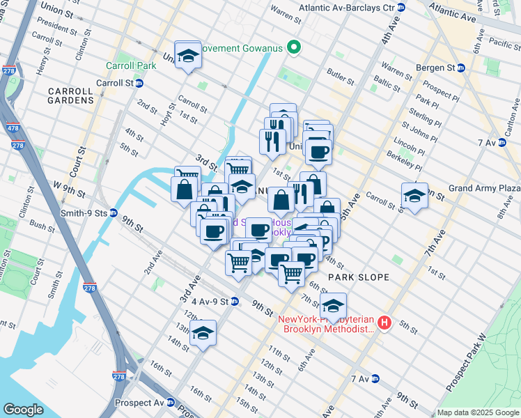 map of restaurants, bars, coffee shops, grocery stores, and more near 254 3rd St in Brooklyn