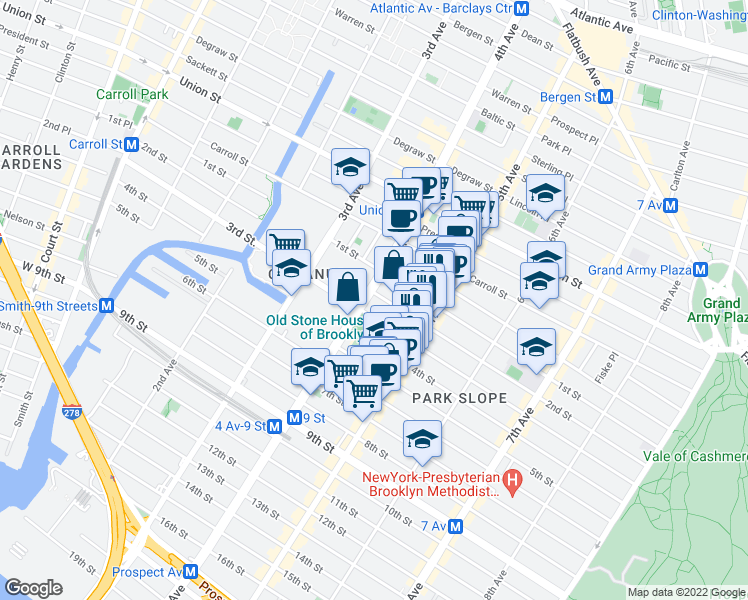 map of restaurants, bars, coffee shops, grocery stores, and more near 320 2nd Street in Brooklyn