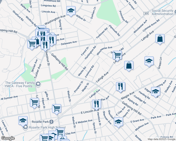 map of restaurants, bars, coffee shops, grocery stores, and more near 337 Martin Road in Union