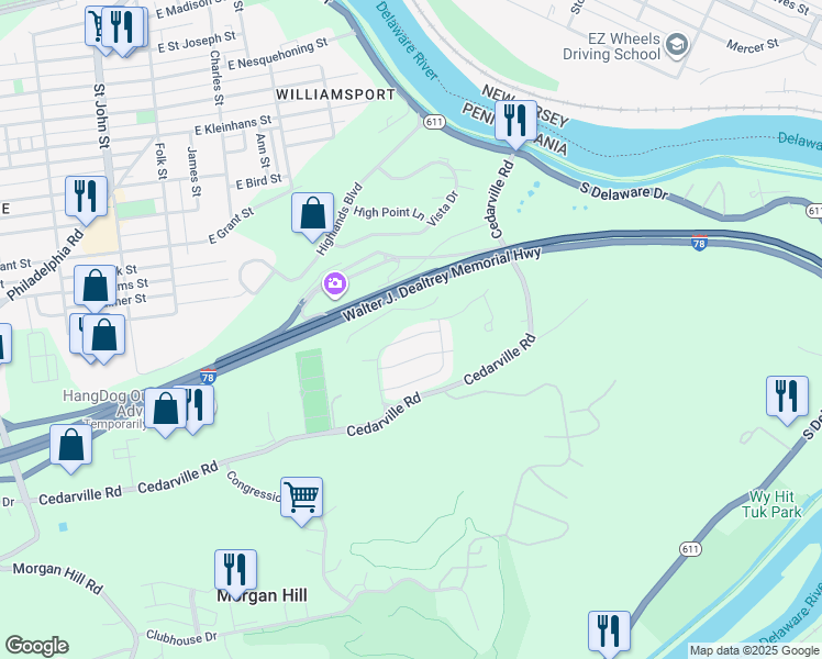 map of restaurants, bars, coffee shops, grocery stores, and more near 307 Cedar Park Boulevard in Easton
