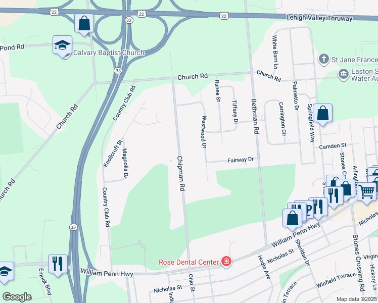 map of restaurants, bars, coffee shops, grocery stores, and more near 3630 Chipman Rd in Easton