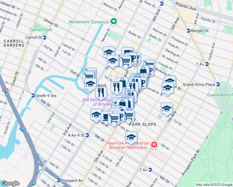 map of restaurants, bars, coffee shops, grocery stores, and more near 302 2nd Street in Brooklyn