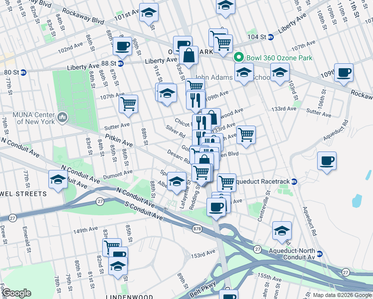 map of restaurants, bars, coffee shops, grocery stores, and more near in Queens