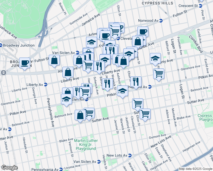 map of restaurants, bars, coffee shops, grocery stores, and more near 322 Jerome Street in Brooklyn