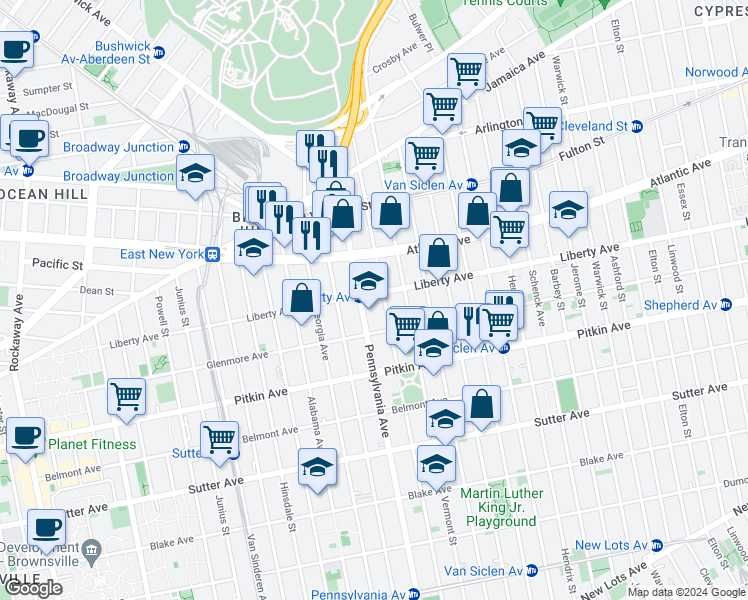 map of restaurants, bars, coffee shops, grocery stores, and more near in Brooklyn