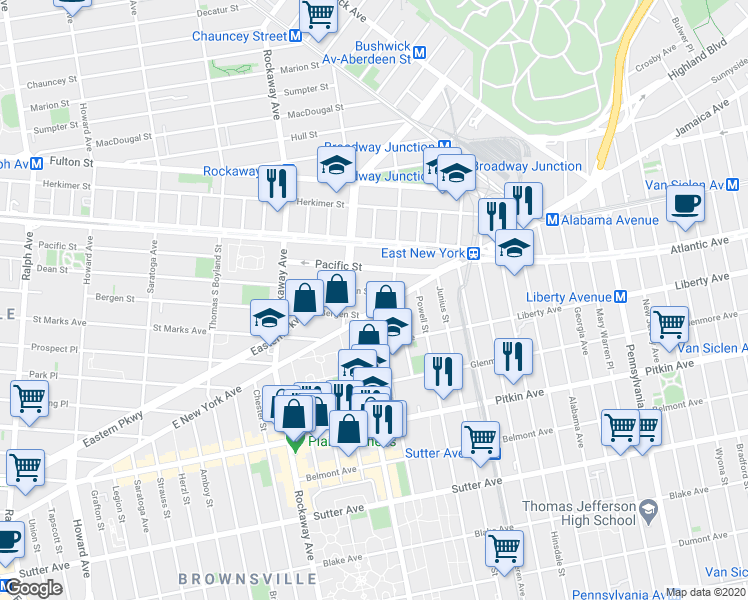 map of restaurants, bars, coffee shops, grocery stores, and more near in Brooklyn