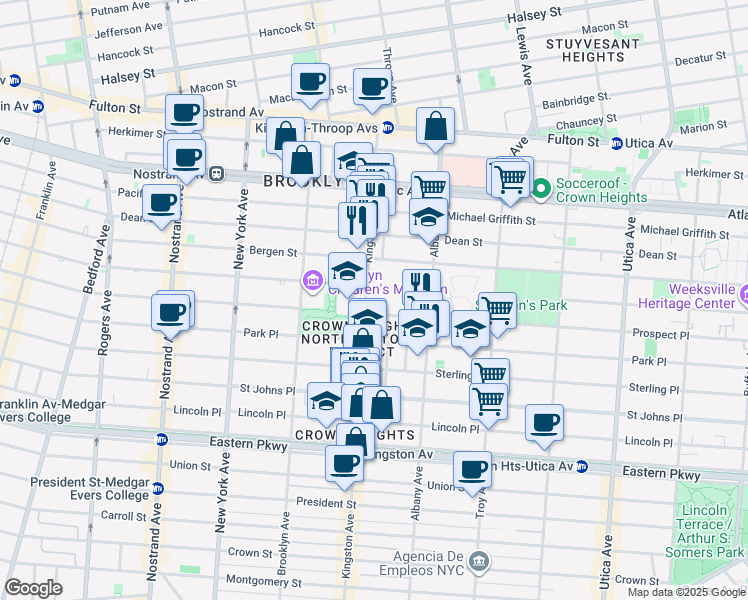map of restaurants, bars, coffee shops, grocery stores, and more near 1069 Prospect Place in Brooklyn