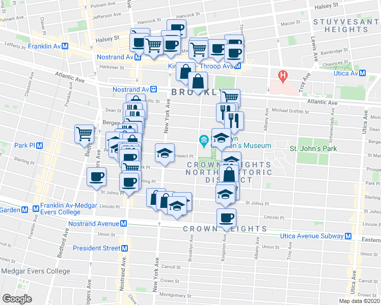map of restaurants, bars, coffee shops, grocery stores, and more near 940 Prospect Place in Brooklyn
