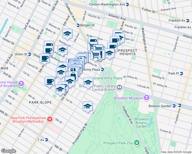 map of restaurants, bars, coffee shops, grocery stores, and more near 53 8th Avenue in Brooklyn