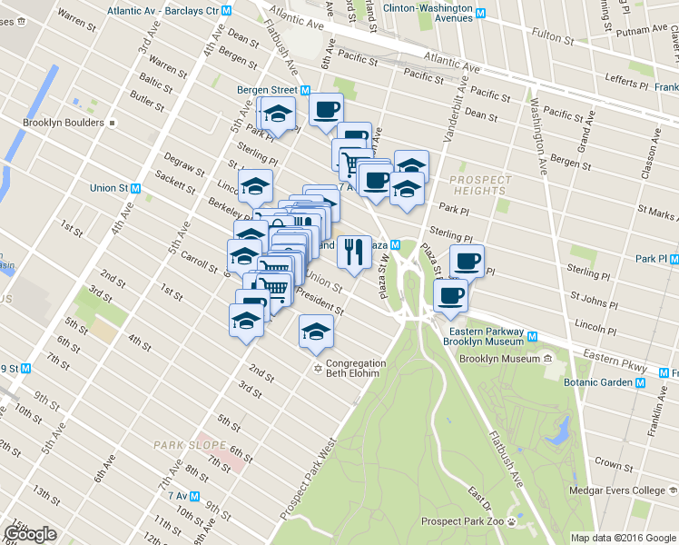 map of restaurants, bars, coffee shops, grocery stores, and more near 891 Union Street in Brooklyn