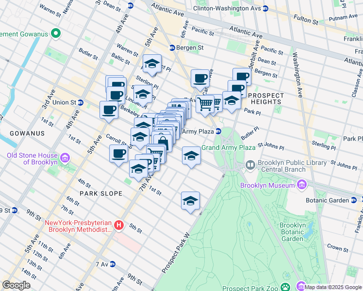map of restaurants, bars, coffee shops, grocery stores, and more near 891 Union Street in Brooklyn