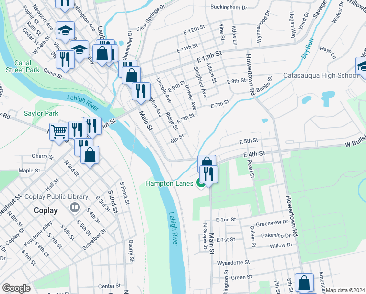 map of restaurants, bars, coffee shops, grocery stores, and more near 122 King Street in Northampton