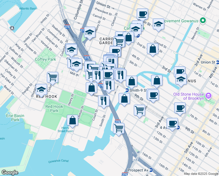 map of restaurants, bars, coffee shops, grocery stores, and more near in Brooklyn