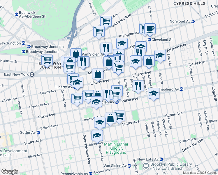 map of restaurants, bars, coffee shops, grocery stores, and more near 275 Miller Avenue in Brooklyn