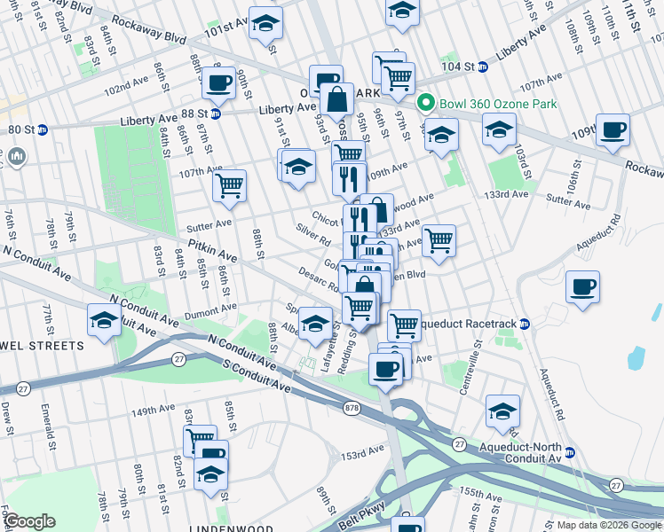 map of restaurants, bars, coffee shops, grocery stores, and more near in Queens