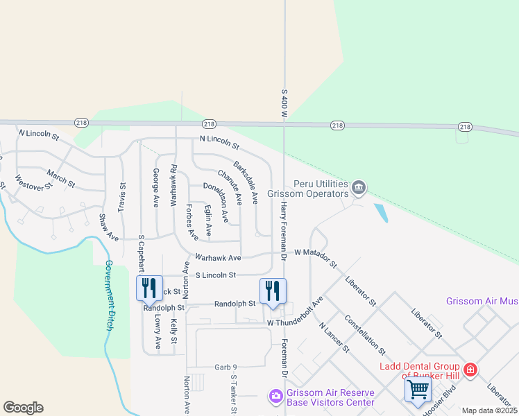 map of restaurants, bars, coffee shops, grocery stores, and more near 1014-1016 North Lincoln Street in Peru