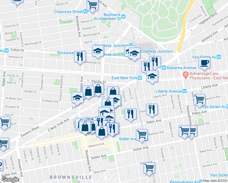 map of restaurants, bars, coffee shops, grocery stores, and more near 2446 Dean Street in Brooklyn