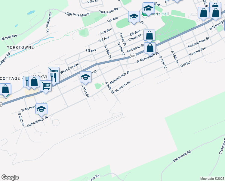 map of restaurants, bars, coffee shops, grocery stores, and more near 1976 Howard Avenue in Pottsville