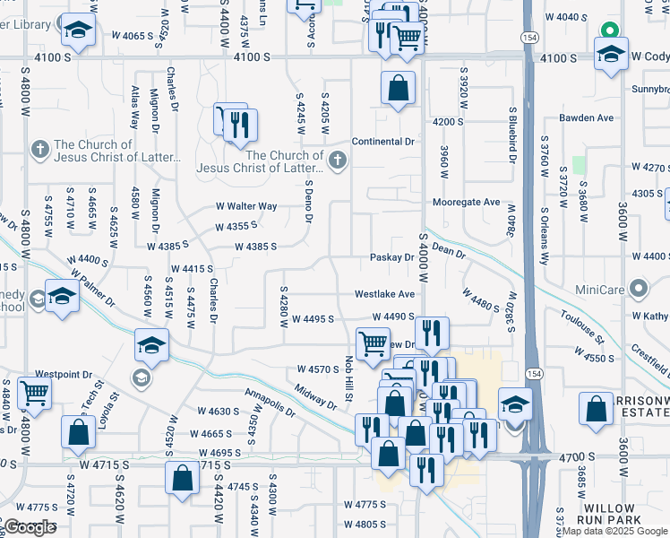 map of restaurants, bars, coffee shops, grocery stores, and more near 4380 South Perigrine Way in West Valley City