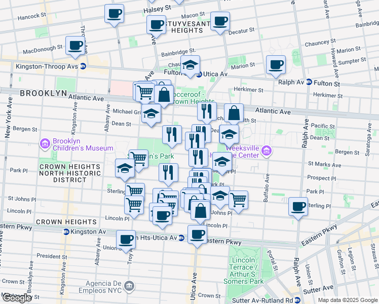 map of restaurants, bars, coffee shops, grocery stores, and more near 1152 Saint Marks Avenue in Brooklyn