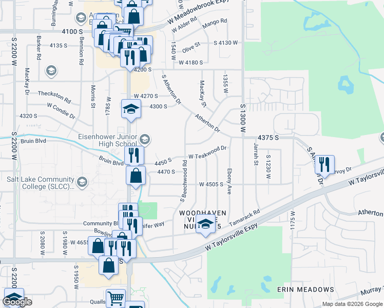map of restaurants, bars, coffee shops, grocery stores, and more near 4437 Driftwood Drive in Taylorsville