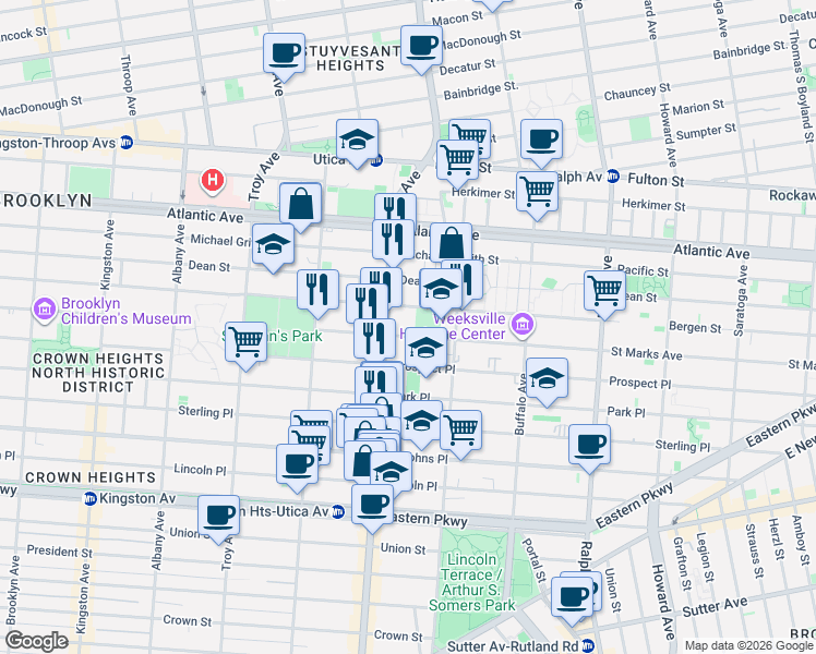 map of restaurants, bars, coffee shops, grocery stores, and more near 1228 Saint Marks Avenue in Brooklyn