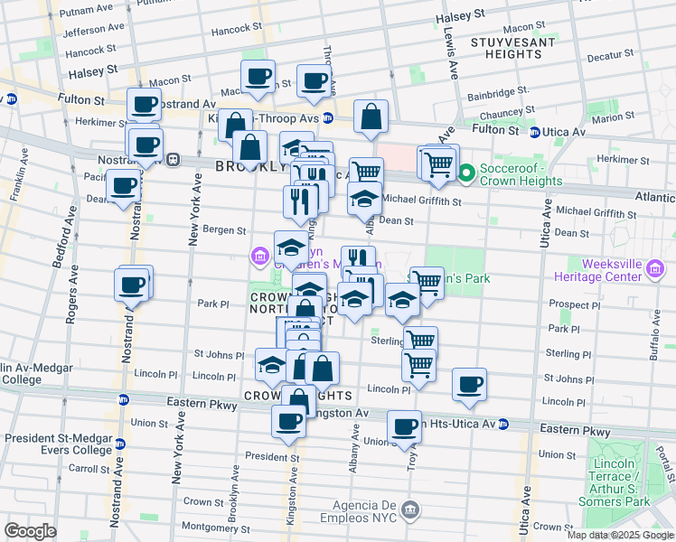 map of restaurants, bars, coffee shops, grocery stores, and more near 1069 Prospect Place in Brooklyn
