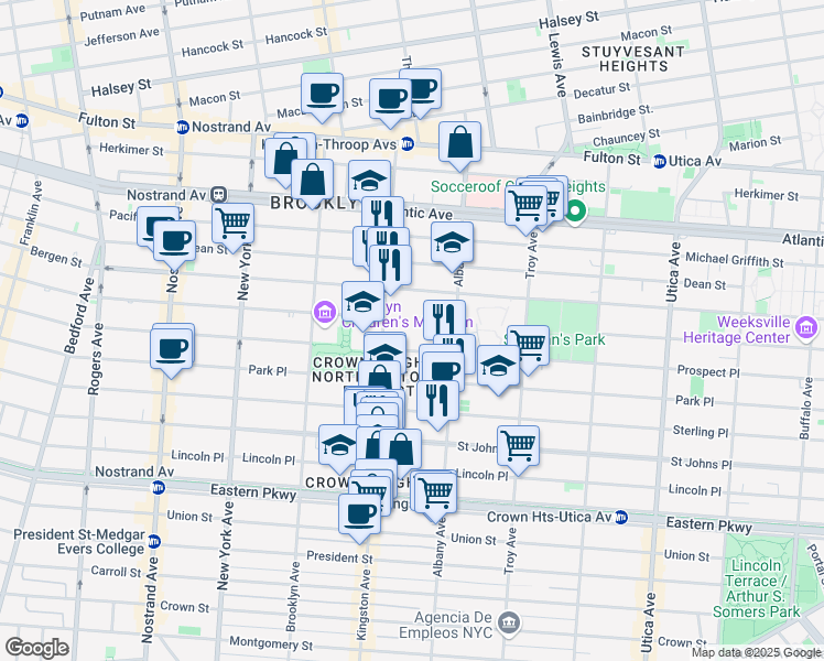 map of restaurants, bars, coffee shops, grocery stores, and more near 1069 Prospect Place in Brooklyn