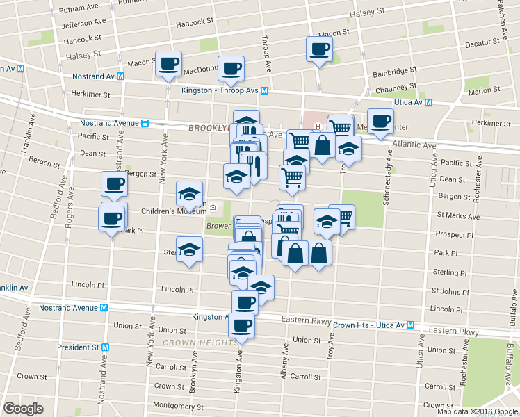 map of restaurants, bars, coffee shops, grocery stores, and more near 1069 Prospect Place in Brooklyn