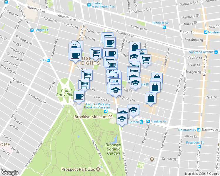map of restaurants, bars, coffee shops, grocery stores, and more near 802 Washington Avenue in Brooklyn