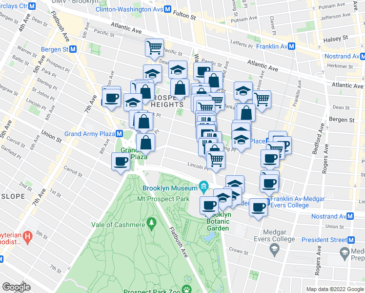 map of restaurants, bars, coffee shops, grocery stores, and more near 388 Saint Johns Place in Brooklyn