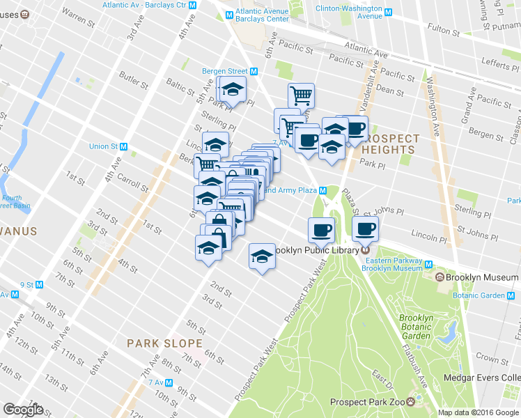 map of restaurants, bars, coffee shops, grocery stores, and more near 891 Union Street in Brooklyn