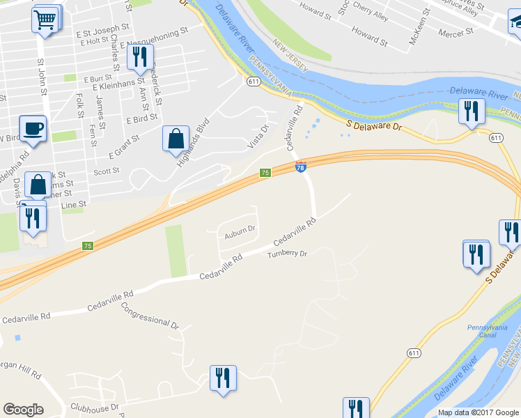 map of restaurants, bars, coffee shops, grocery stores, and more near 190 Knollwood Drive in Easton