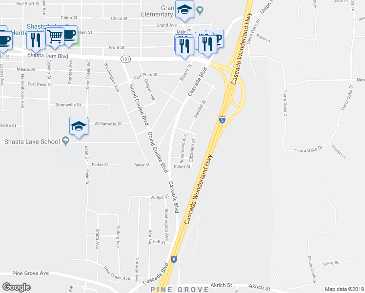 map of restaurants, bars, coffee shops, grocery stores, and more near 2013 Rosamond Avenue in Shasta Lake