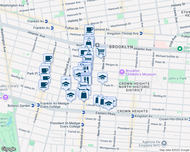 map of restaurants, bars, coffee shops, grocery stores, and more near 843 Prospect Place in Brooklyn