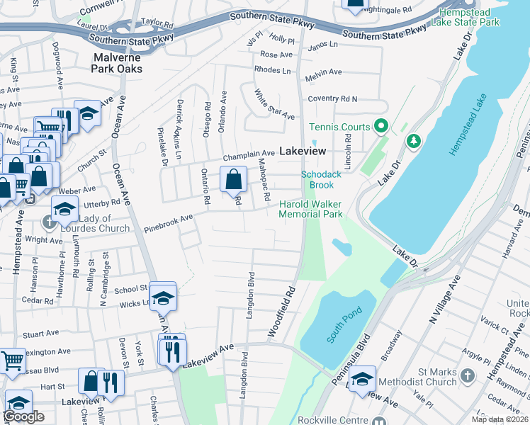 map of restaurants, bars, coffee shops, grocery stores, and more near 414 Locust Court in Rockville Centre