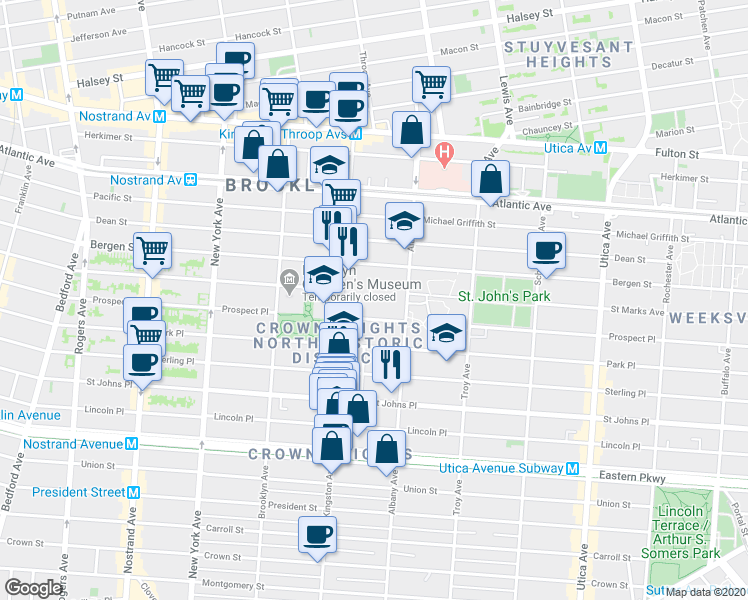 map of restaurants, bars, coffee shops, grocery stores, and more near 952 Saint Marks Avenue in Brooklyn