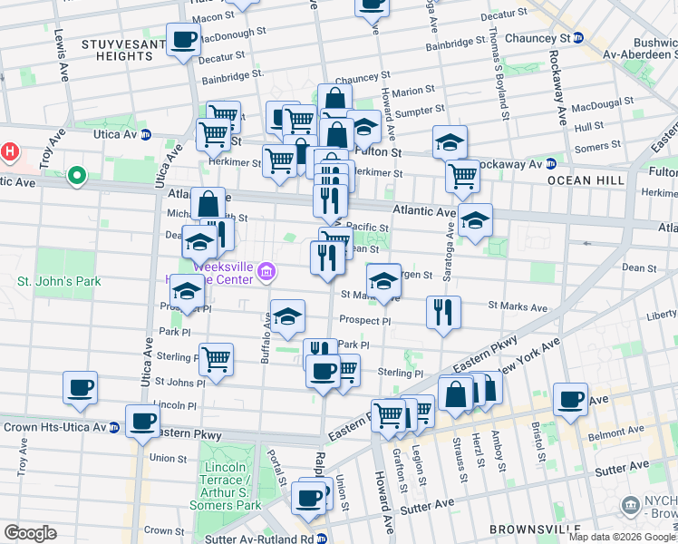 map of restaurants, bars, coffee shops, grocery stores, and more near in Brooklyn