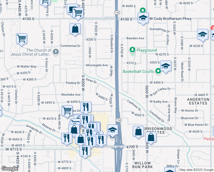 map of restaurants, bars, coffee shops, grocery stores, and more near 3859 Dean Drive in West Valley City