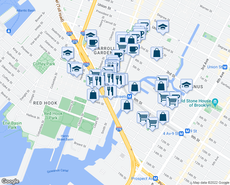 map of restaurants, bars, coffee shops, grocery stores, and more near in Brooklyn