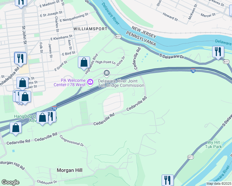 map of restaurants, bars, coffee shops, grocery stores, and more near 331 Cedar Park Boulevard in Easton