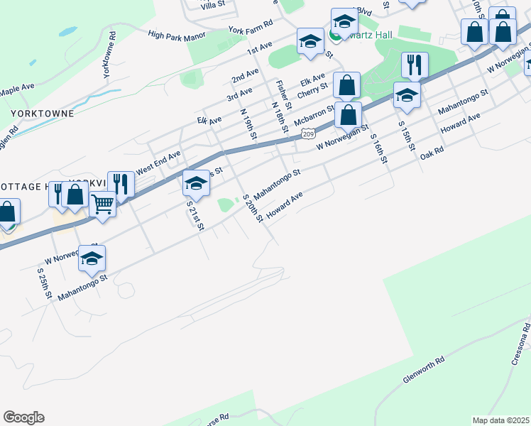 map of restaurants, bars, coffee shops, grocery stores, and more near 1976 Howard Avenue in Pottsville