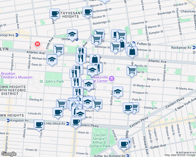 map of restaurants, bars, coffee shops, grocery stores, and more near 1251 Saint Marks Avenue in Brooklyn