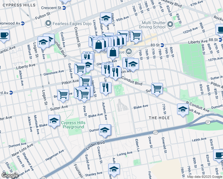 map of restaurants, bars, coffee shops, grocery stores, and more near 326 Sheridan Avenue in Brooklyn