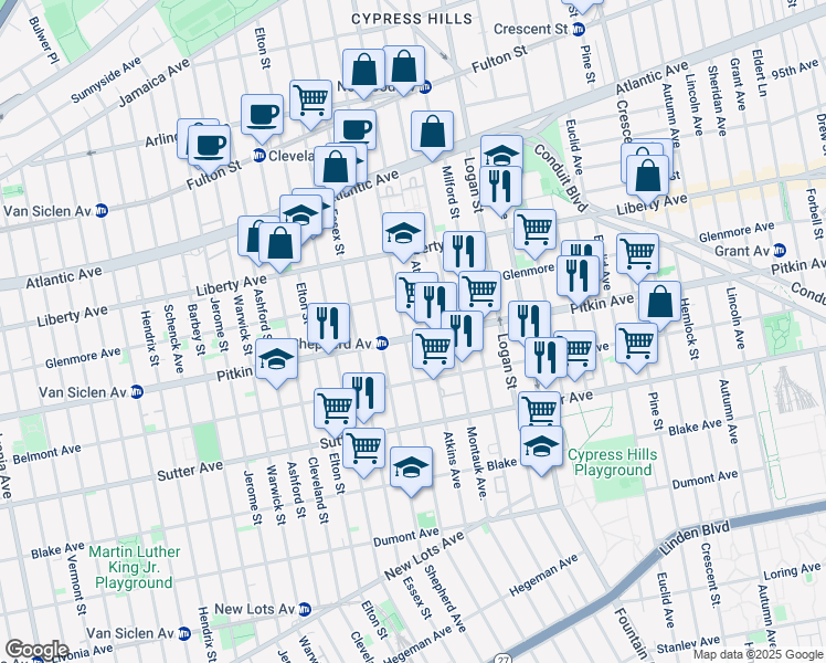 map of restaurants, bars, coffee shops, grocery stores, and more near in Brooklyn