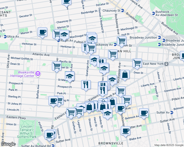 map of restaurants, bars, coffee shops, grocery stores, and more near 1976 Bergen Street in Brooklyn