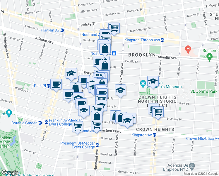 map of restaurants, bars, coffee shops, grocery stores, and more near 852 Prospect Place in Brooklyn